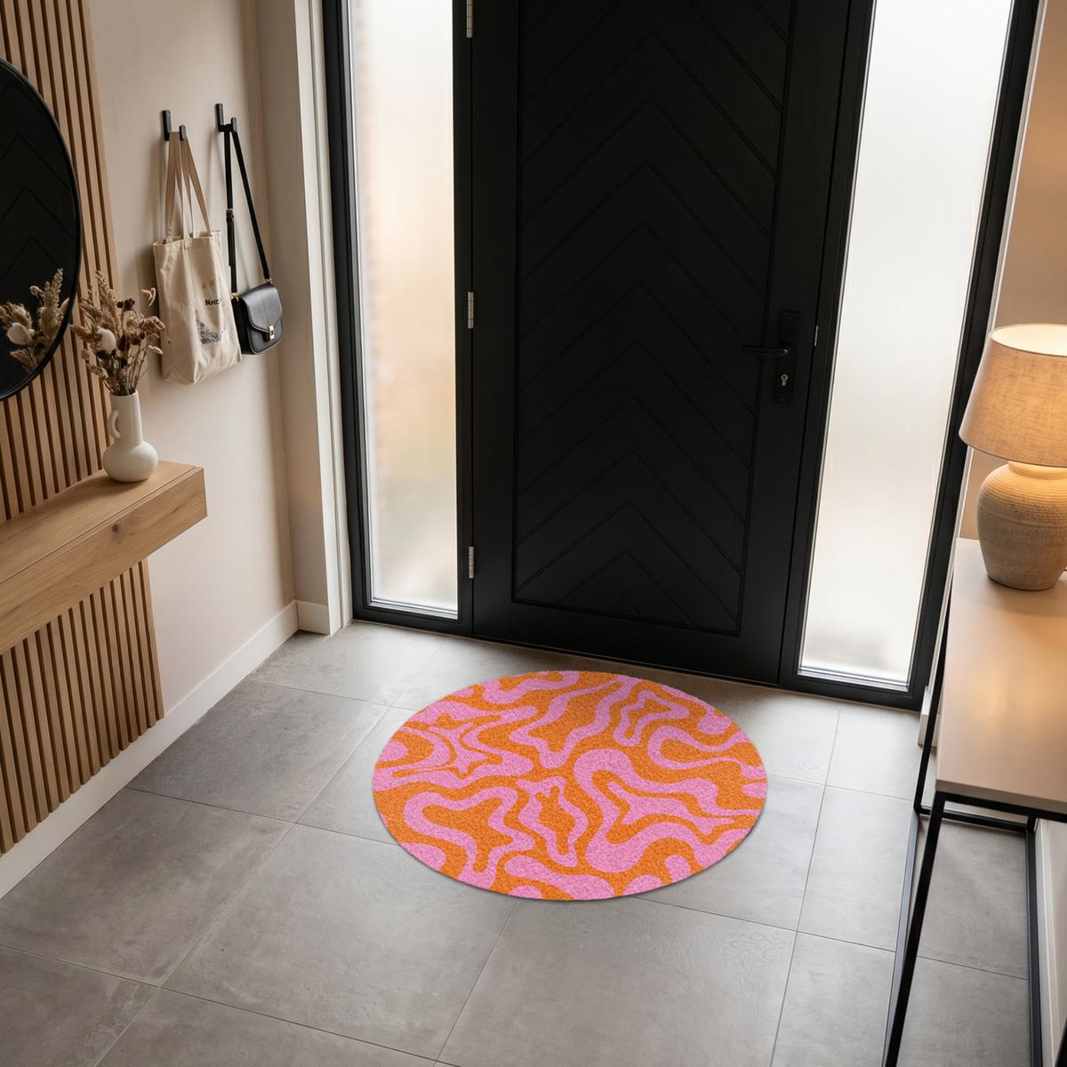 FUSSMATTE Muster - Rosa - Orange - Abstrakt - Modern Türmatte 90x90 cm - Pink, Kunststoff (90/0.4cm) - MuchoWow