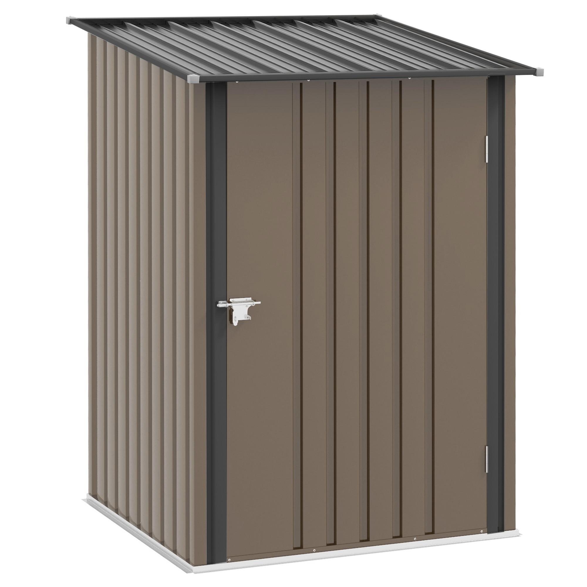 GERÄTEHAUS aus Stahl, 0,92 m² Geräteschuppen mit Pultdach für Balkon Braun - Braun, Metall (103/160/100cm) - Outsunny