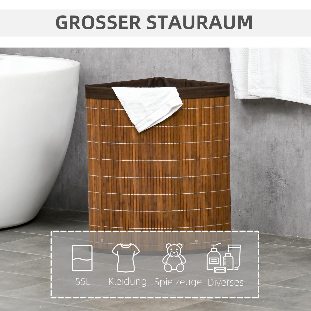 WÄSCHEKORB 55L Wäschesammler Wäschebox mit Deckel, Griff, Bambus, Braun - Braun, Naturmaterialien (38/57/38cm) - HOMCOM