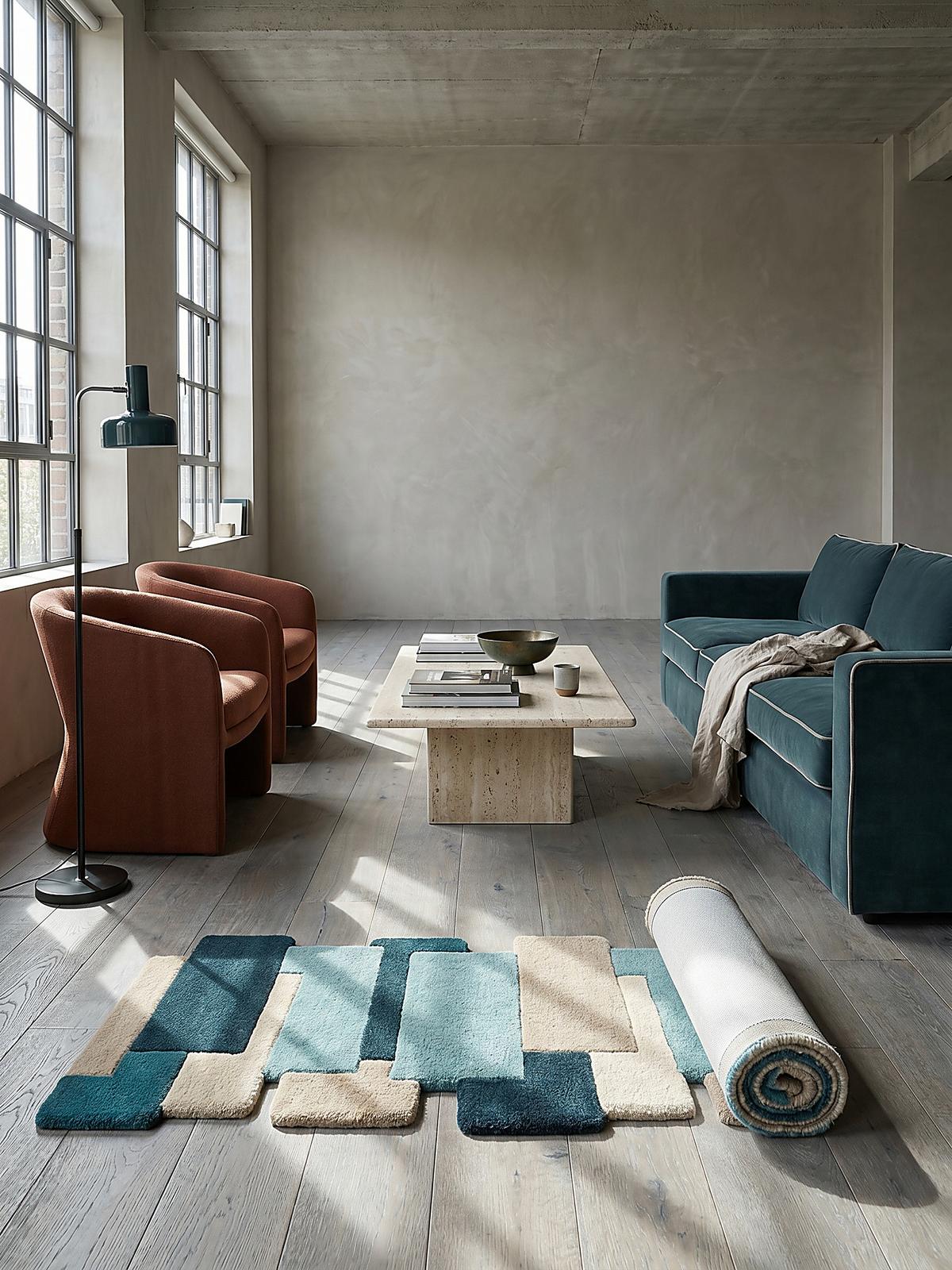 WOLLTEPPICH HALLEIN, geometrisch, Türkis, 60 x 230 cm - Blau, Textil (60/230cm) - KADIMA DESIGN