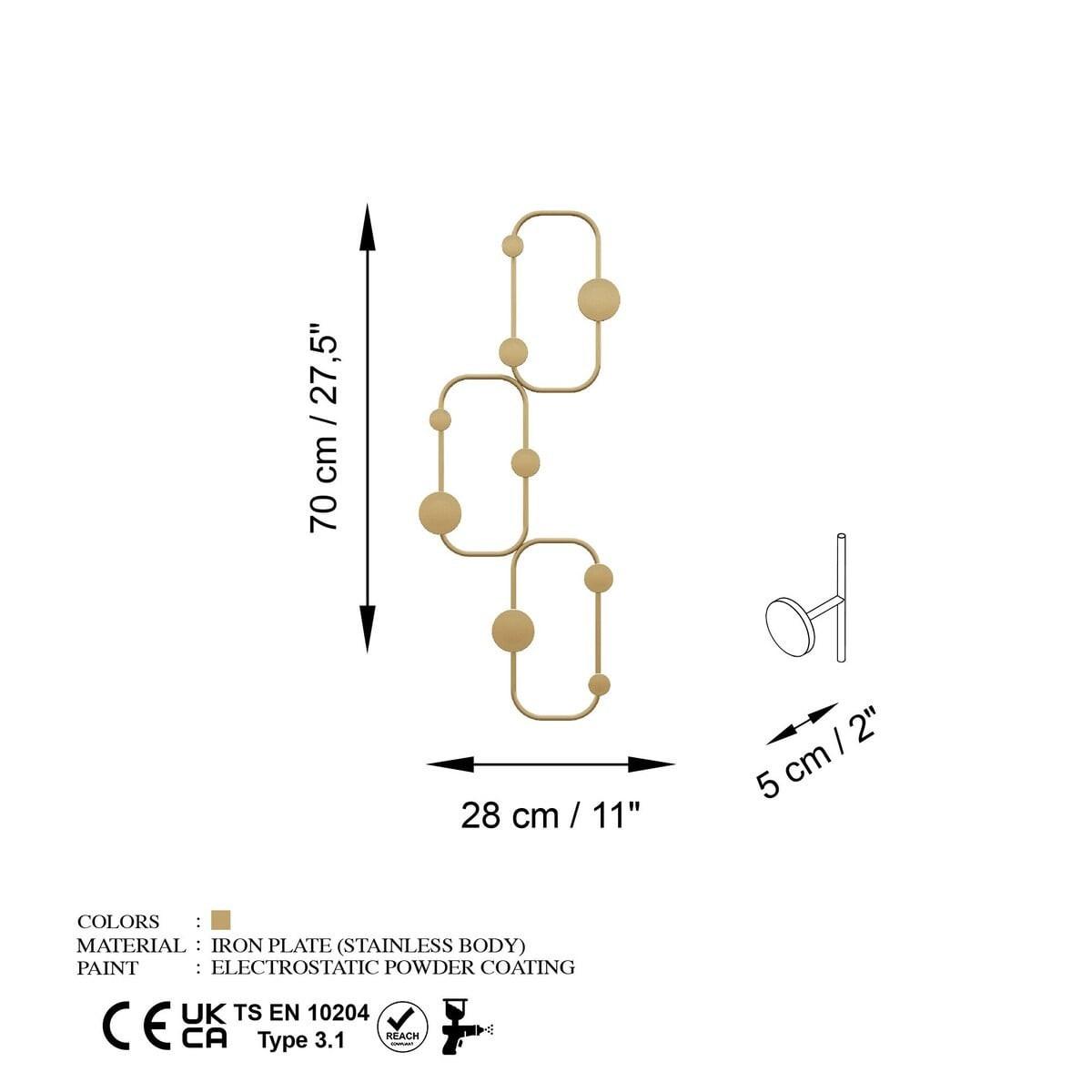 WANDGARDEROBE mit 6 abgerundeten Haken aus schwarzem Metall 28/5/70 cm - Goldfarben, Metall (5/70/7cm) - Calicosy