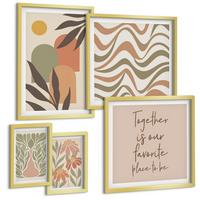 BILDER SET 5er Set - 50x50 cm & 20x30 cm & 40x60 cm Goldrahmen - Abstrakte Pastellblumen - Goldfarben, Kunststoff (40/60cm) - TULUP