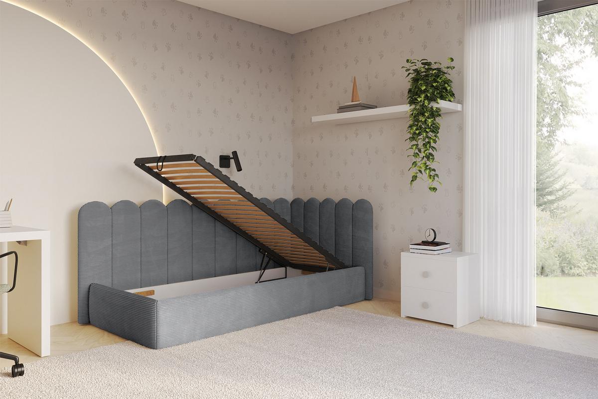 EINZELLBETT Jugendbett mit Bettkasten und Matratze H3/H4, Links - ARTY 100x200 Dunkelgrau - Graphitfarben, Holzwerkstoff/Textil (100/200cm) - ALTDECOR