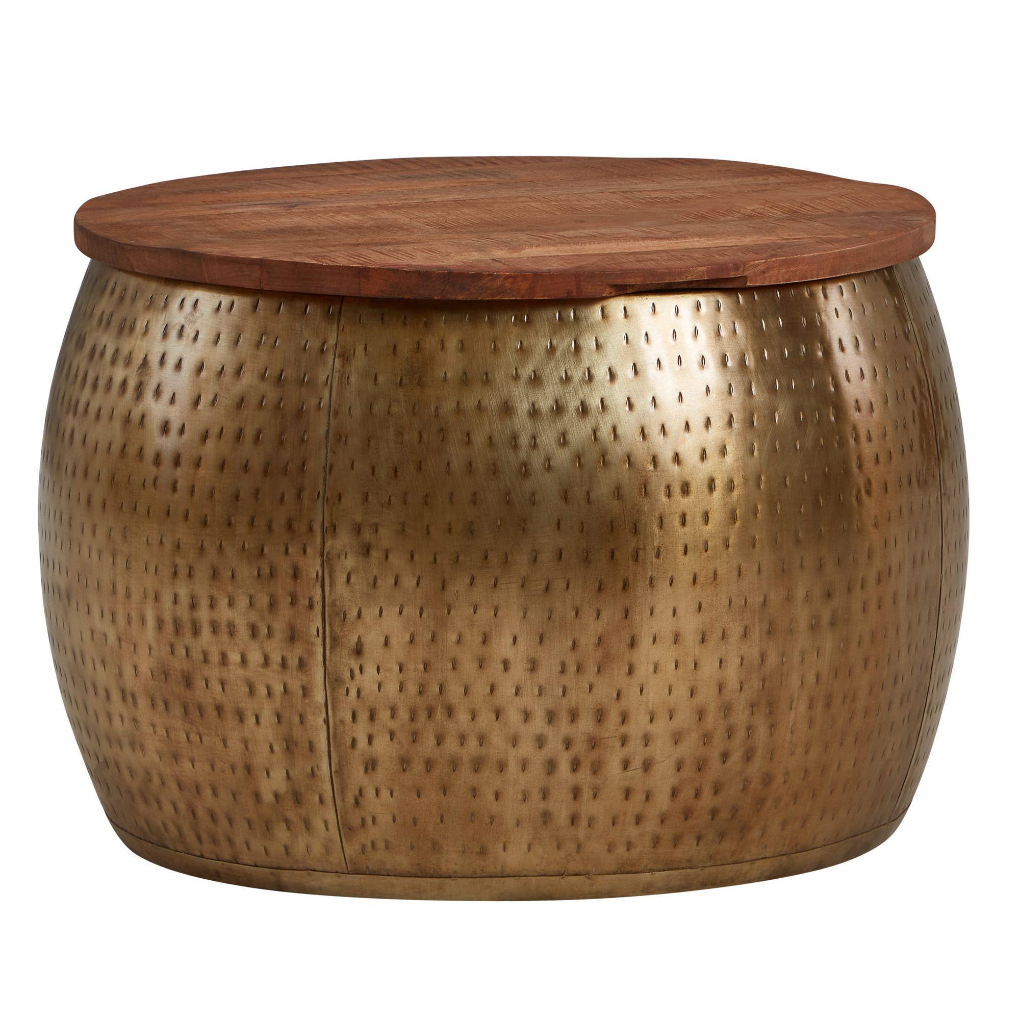 COUCHTISCH Rund in Gold aus Mango Massivholz, 60x60x40 cm, Modern, mit Stauraum und Abnehmbarer Platte - Goldfarben, Holz (60/60/40cm) - KADIMA DESIGN