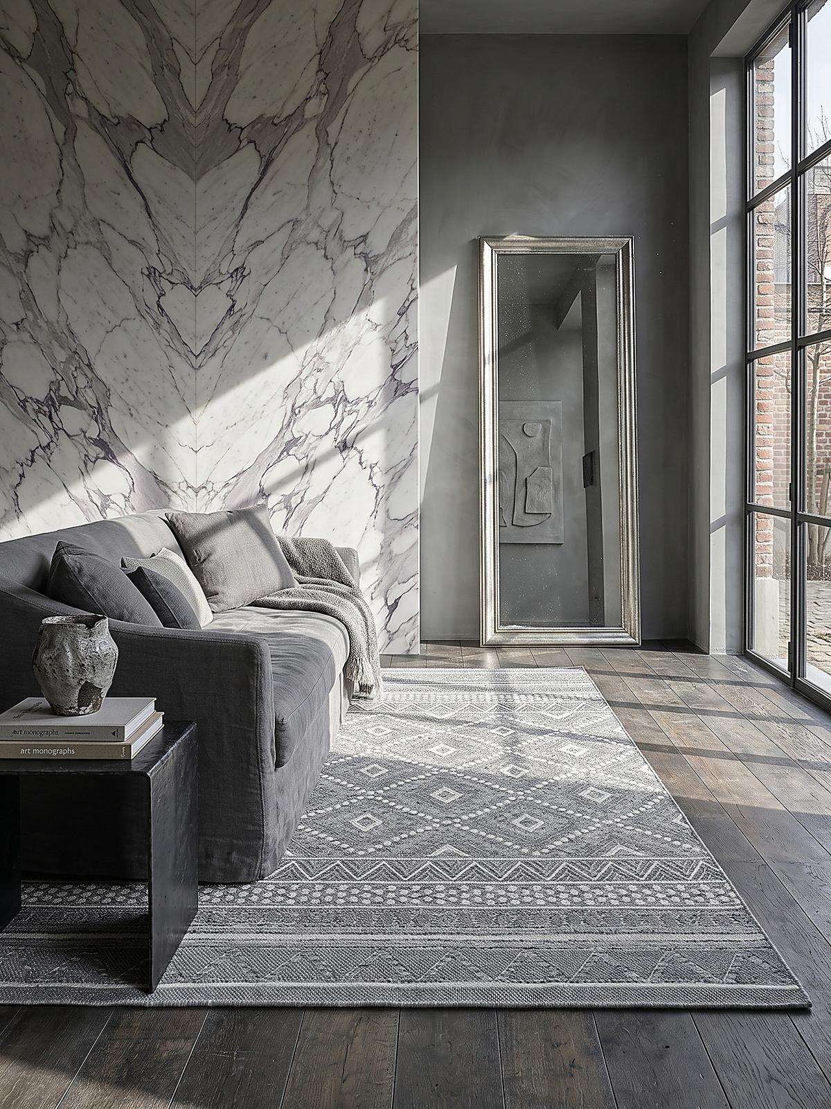 TEPPICH Flachgewebe ESERA Ethno-Rauten Polypropylen Grau 240 x 340 cm - Grau, Textil (240/340cm) - KADIMA DESIGN