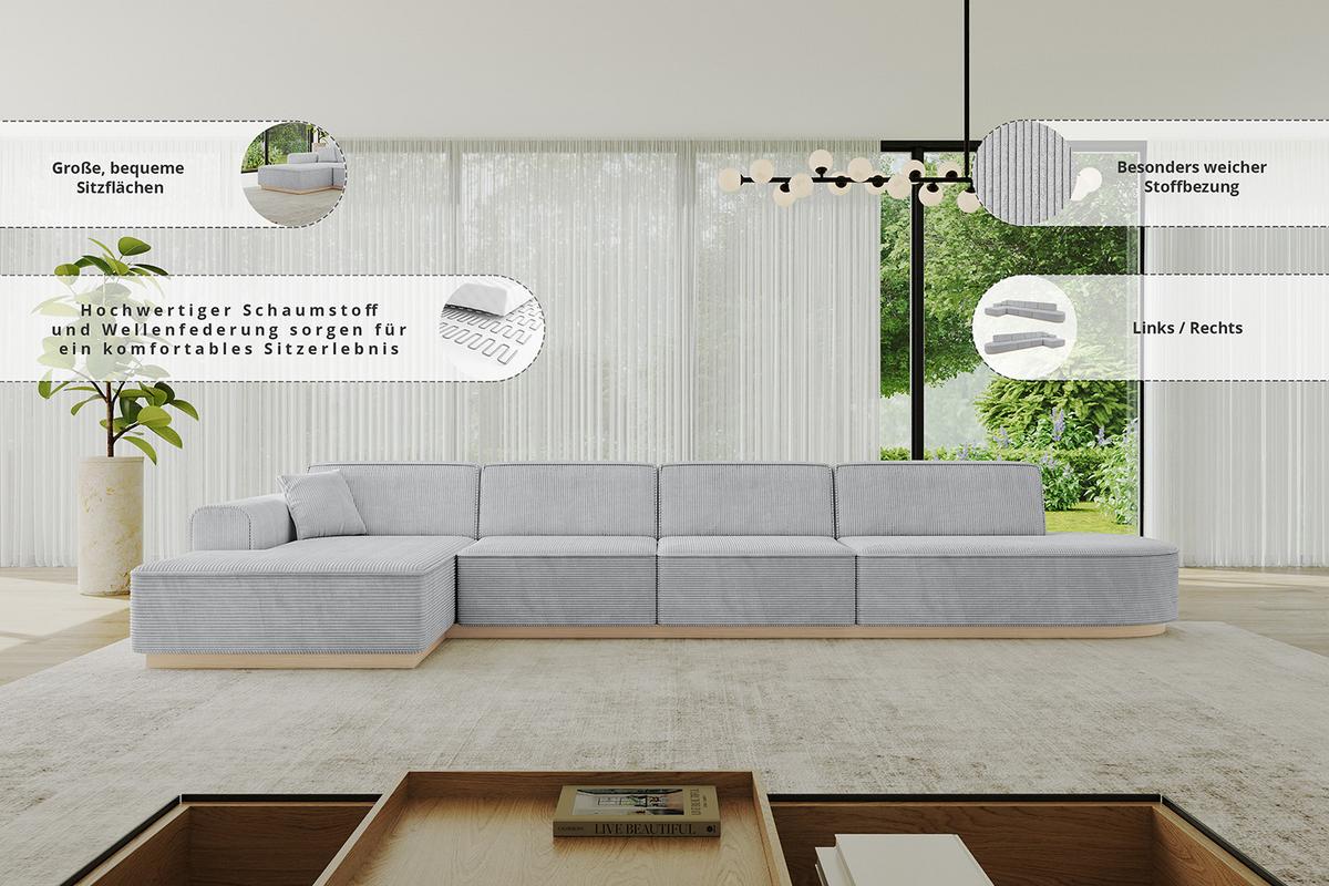 ECKSOFA Ottomane Links IREA-L3 - 413x171x83 cm Braun - Braun, Holzwerkstoff/Textil (413/171cm) - ALTDECOR