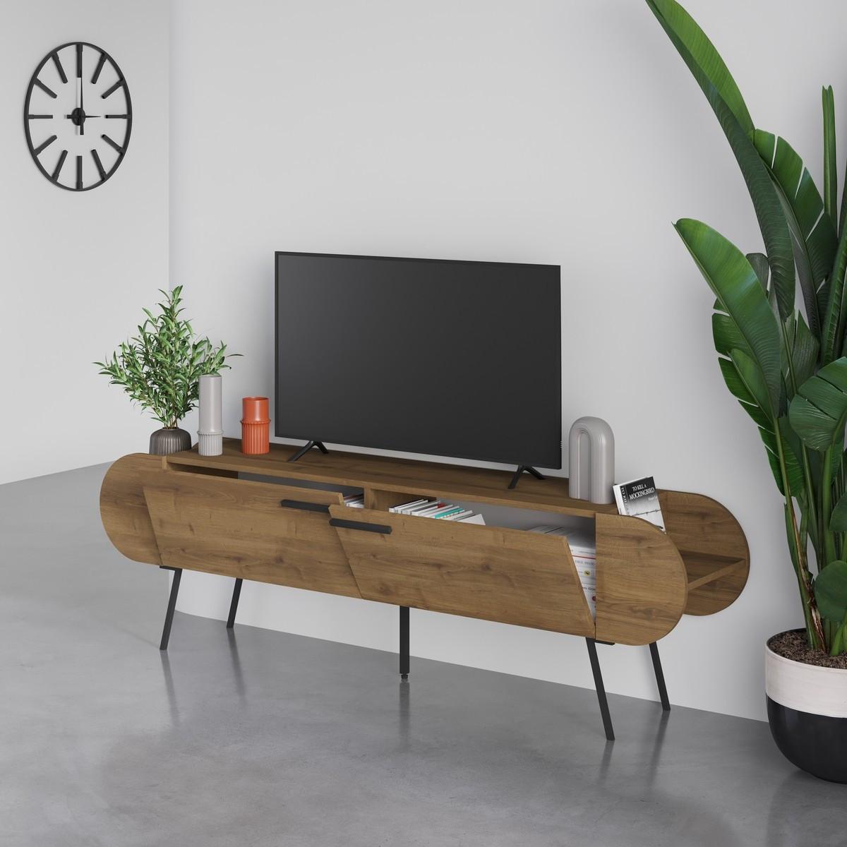 TV-MÖBEL 2 Türen mit Metallfüßen B194,5 cm - SALUSO - Nussbaumfarben, Holzwerkstoff (37.6/57.7/16cm) - Calicosy