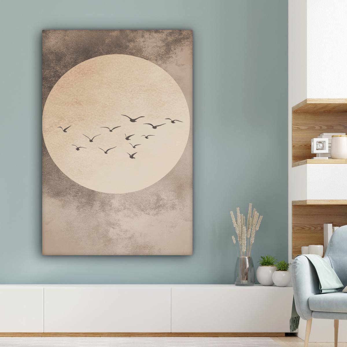 LEINWANDBILD Vogel - Beige - Japanisch Deko XXL 80x120 cm - Taupe, Textil (80/120cm) - MuchoWow