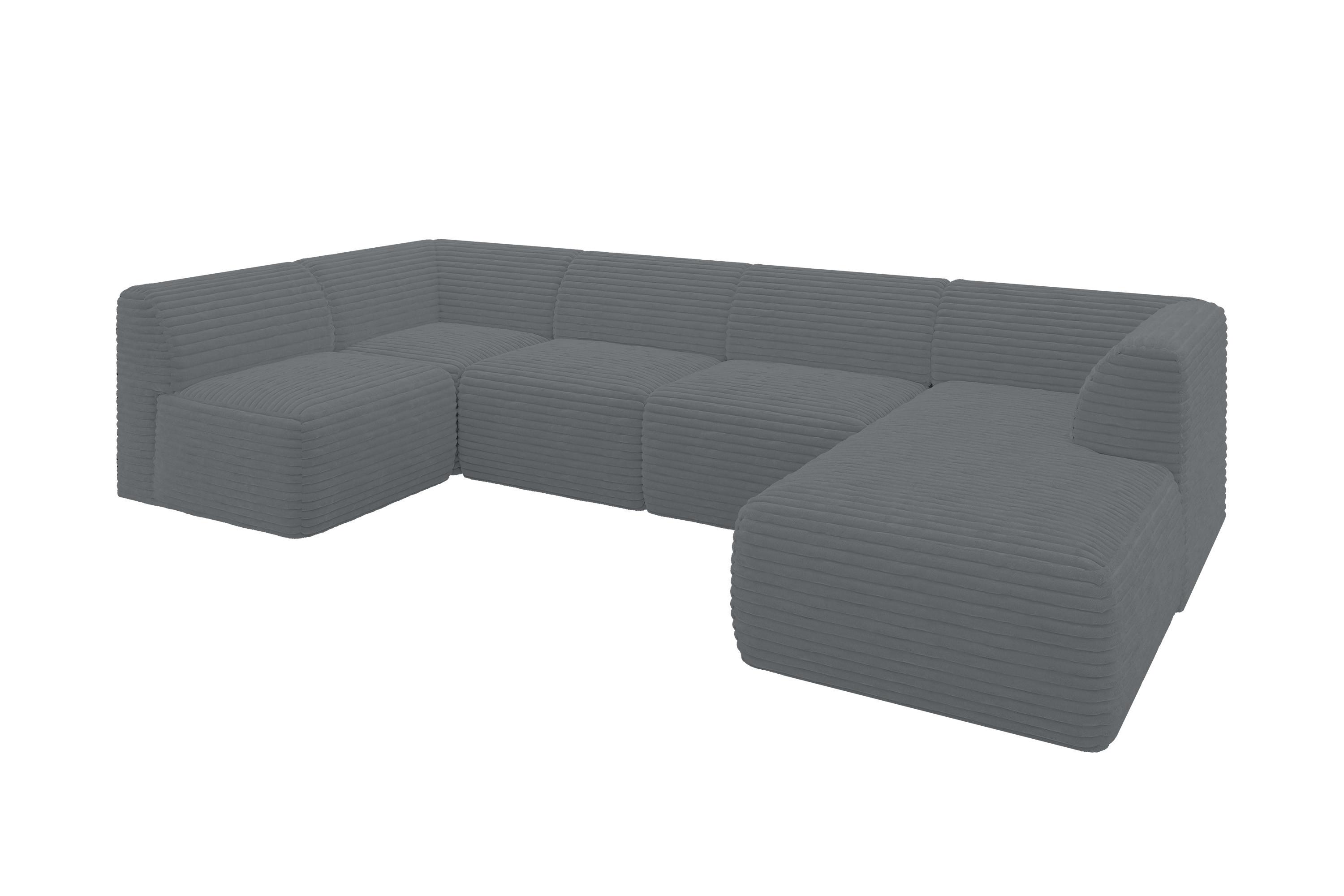 WOHNLANDSCHAFT Ottomane Rechts MOVO-L 345x180x78 cm Dunkelgrau Cord - Alufarben, Holzwerkstoff/Kunststoff (180/78/345cm) - ALTDECOR