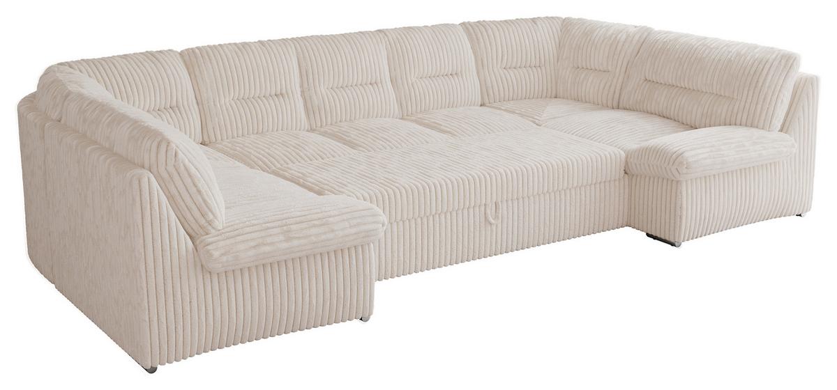 WOHNLANDSCHAFT COMODO U Beige Cord - Beige/Silberfarben, Textil/Metall (340/93/206cm) - MKS