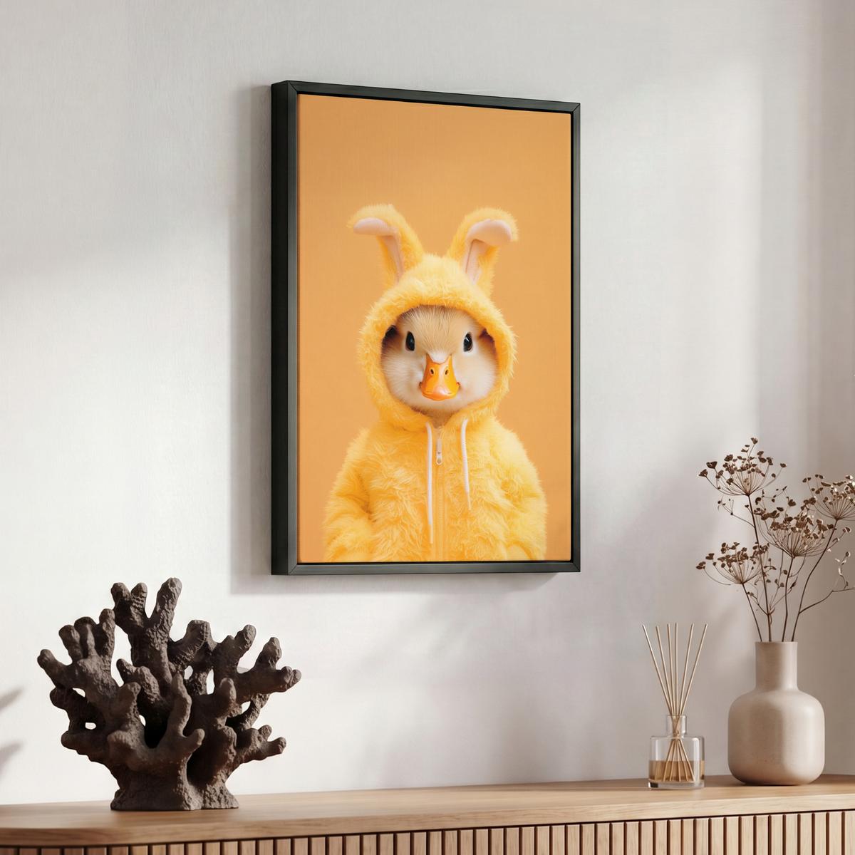 LEINWAND Bilder mit Rahmen - Osterhase - Kostüm - Ente - 30x40 - Gelb, Textil (30/40cm) - MuchoWow