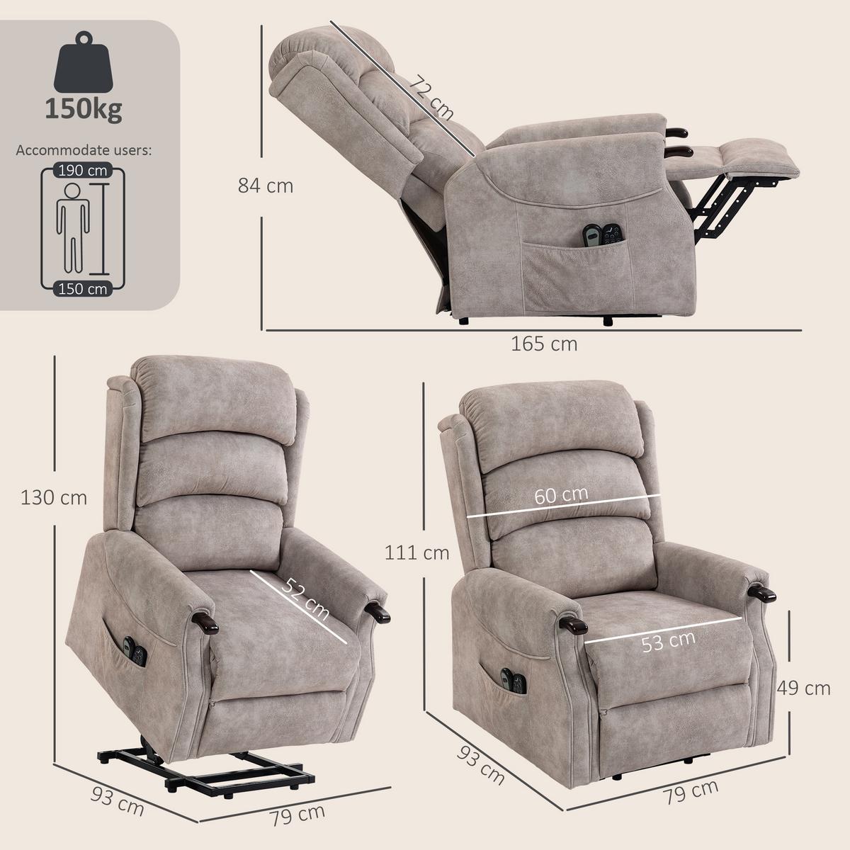 FERNSEHSESSEL-MIT-AUFSTEHHILFE Polyester Metall Hellgrau - Hellgrau/Naturfarben, Holz/Textil (79/111/93cm) - HOMCOM