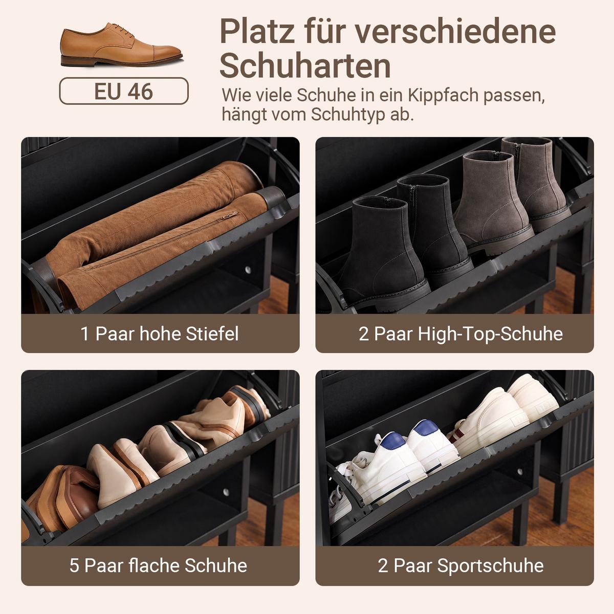 SCHUHSCHRANK schmal, nur 19 cm tief, 100x19x91 cm, schwarz, 4 Klappen, bis EU 46, modern, für Flur & Diele - Schwarz, Holzwerkstoff/Metall (100/91/19cm) - SoBuy