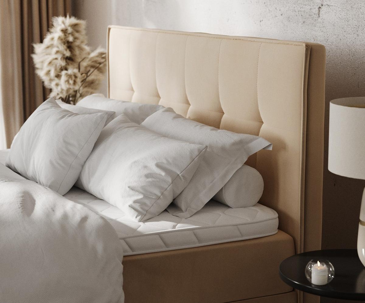 BOXBETT Tivra 200/200 cm Beige im Kronos Stoff - Beige/Schwarz, Holz/Holzwerkstoff (200/200cm) - AltaBeds