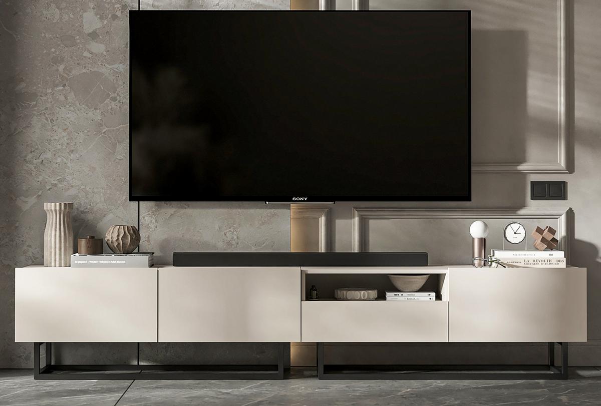 TV-LOWBOARD 2-er Set Enjoy Kaschmir Matt Schublade mit Metallrahmen 120 cm - Kaschmir/Schwarz, Holzwerkstoff/Metall (240/46/35cm) - Meble Lindner