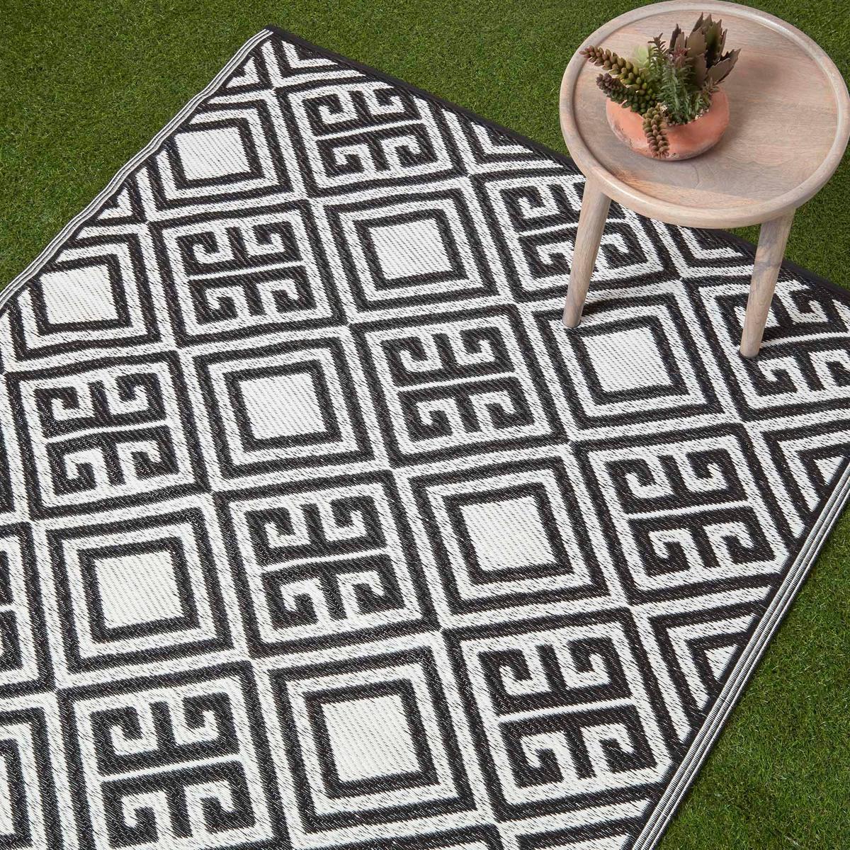 OUTDOORTEPPICH geometrisch gemustert 120/186 cm - Schwarz/Weiß, Kunststoff (120/186cm) - Homescapes