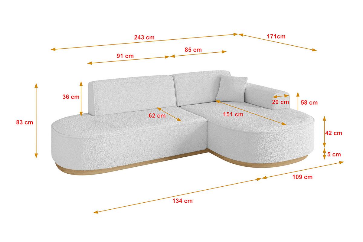 ECKSOFA Ottomane Rechts MARI-L1-v2 - 243x171x83 cm Weiß Bouclé - Weiß, Holzwerkstoff/Textil (171/243cm) - ALTDECOR