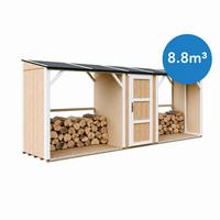 BRENNHOLZLAGER doppelt mit Geräteraum 6,49 m², zwei Brennholzbereiche mit insgesamt ~8,8 m³ Fassungsvermögen - Hellgelb, Holz (118/220/550cm) - Timbela