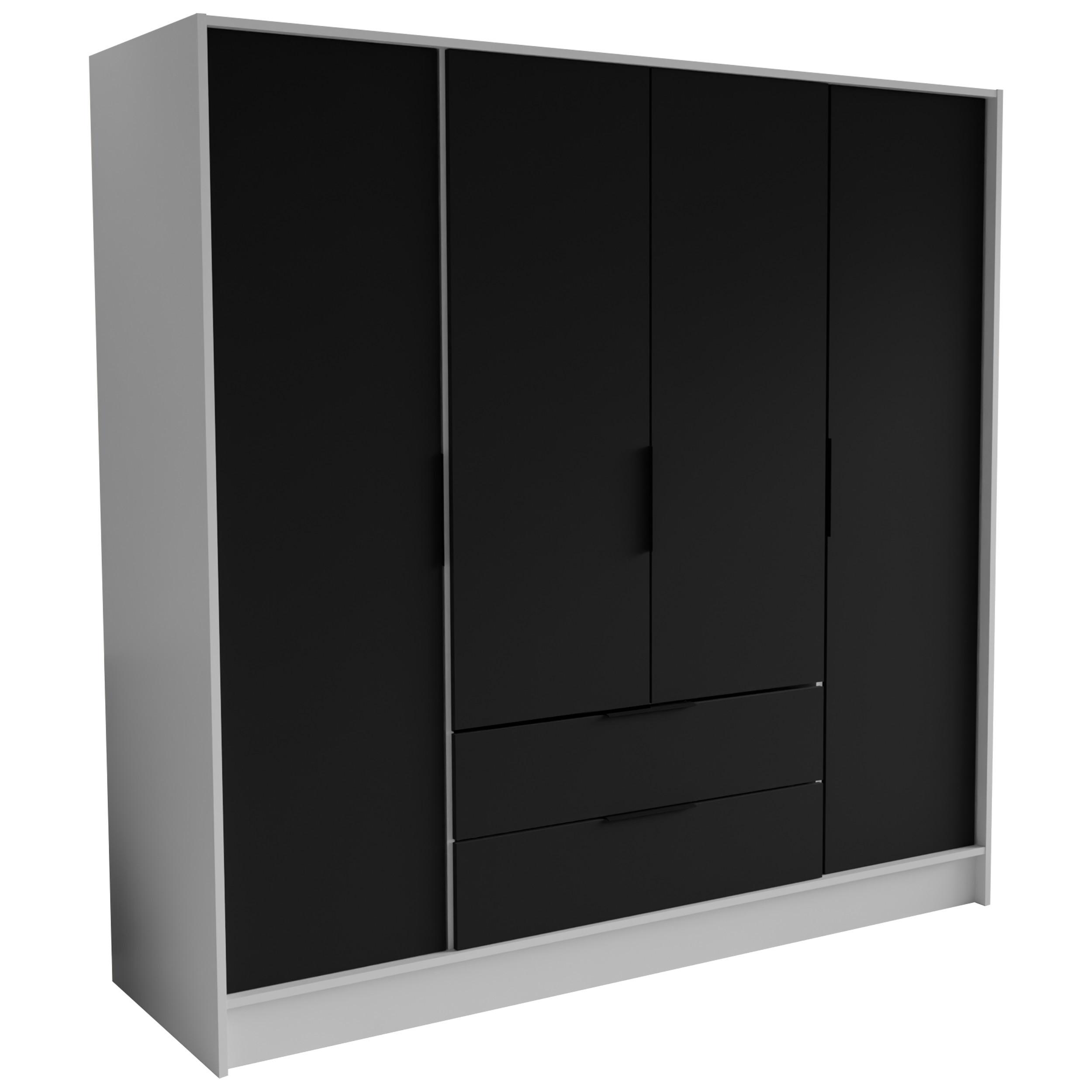 DREHTÜRENSCHRANK CAVA 200/200/51 cm Modern Kleiderschrank 4-türig Weiß - Schwarz/Weiß, Holzwerkstoff (200/200/51cm) - MASSENO