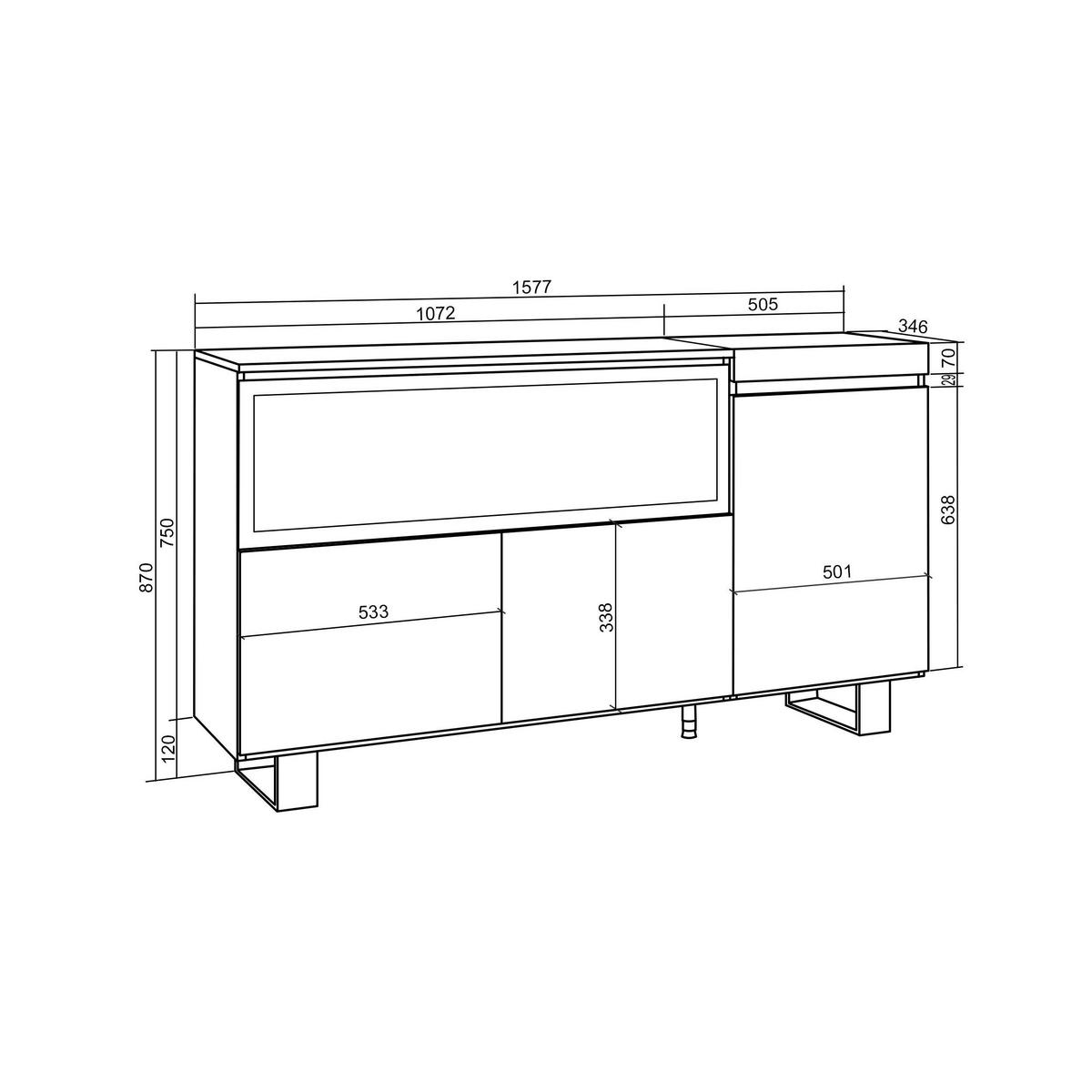 SIDEBOARD Highboard, mit Elektrokamin XXL, eiche, 158/35/87cm - Eichefarben, Holzwerkstoff (158/87/35cm) - Skraut Home