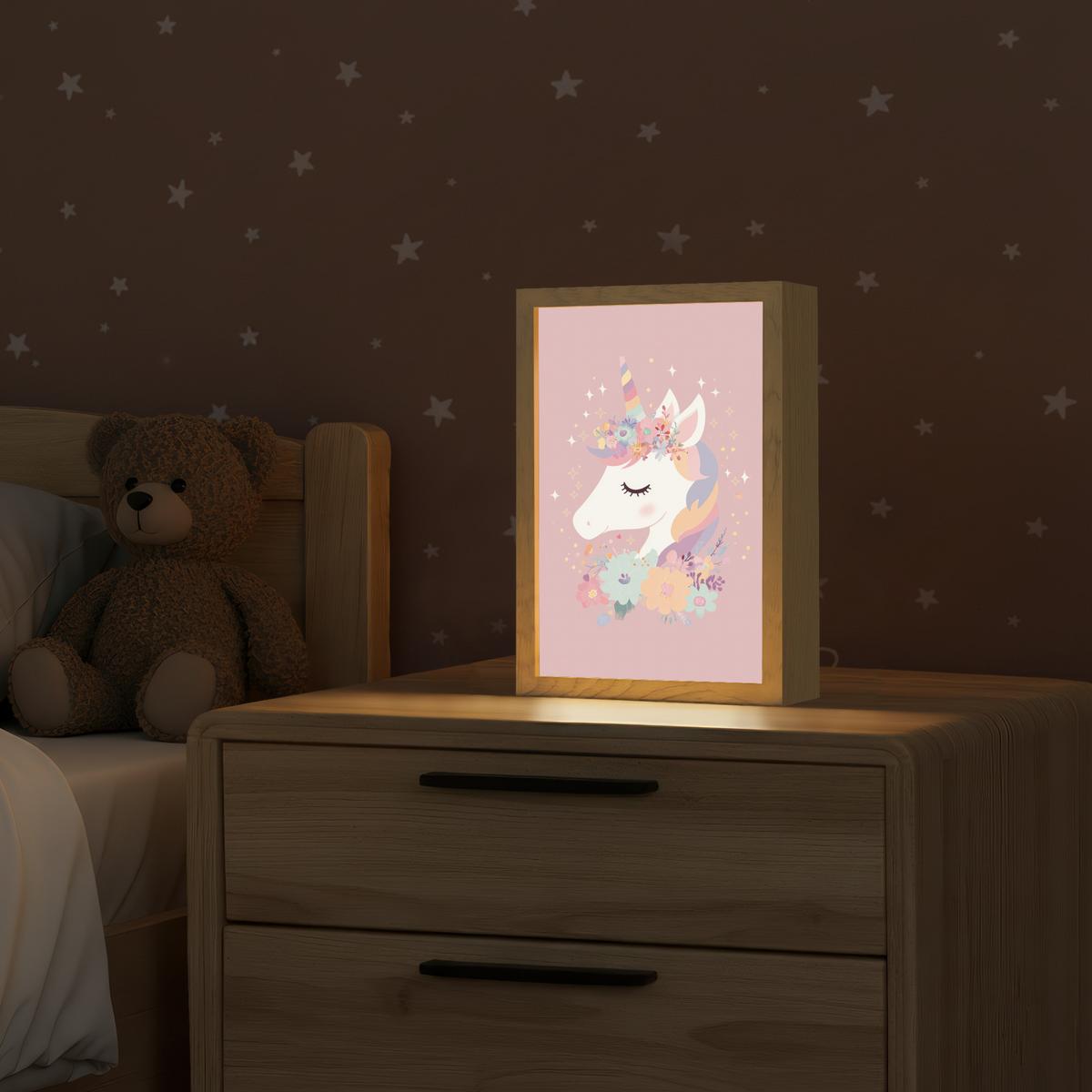 NACHTTISCHLAMPE Einhorn - Rosa - Blumen 20x30 cm - Rosa, Holzwerkstoff (8/20/30cm) - OnlyWow