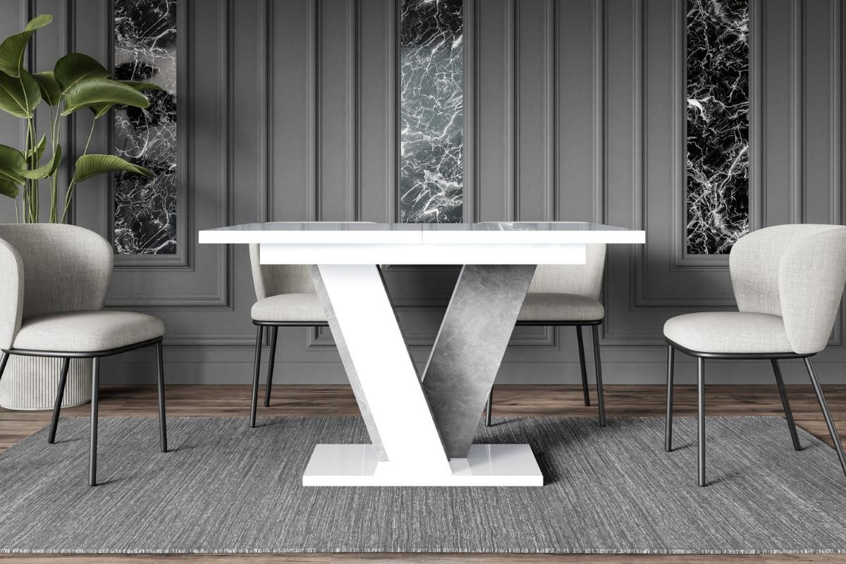 ESSTISCH ausziehbar 120 -160x90x75 cm - Hochglanz Weiß/Betonoptik - INEY - Weiß Hochglanz, Holzwerkstoff (120/90/75cm) - ALTDECOR