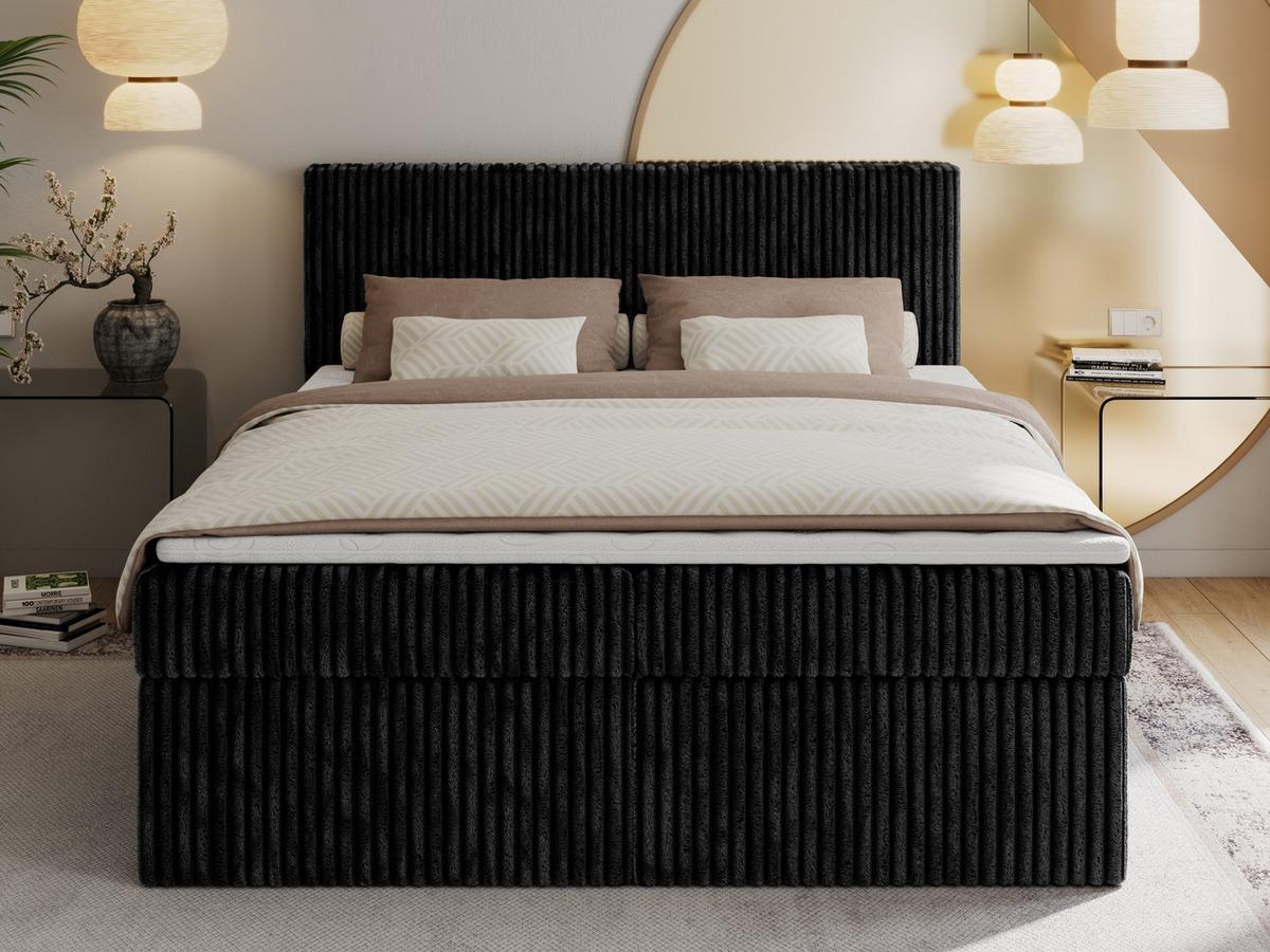 BOXBETT TILIANO 160/200 - Schwarz Cord - H3 - Schwarz, Textil (160/200cm) - MKS