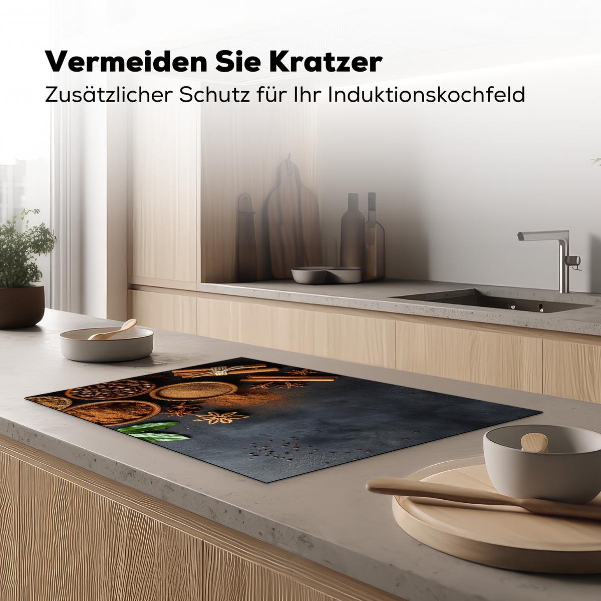 HERDABDECKPLATTE Zimt - Beton - Kaffee - Zimtstangen - Gewürze Ceranfeldabdeckung 76x51.5 cm - Mokka, Kunststoff (76/51.5/0.2cm) - MuchoWow