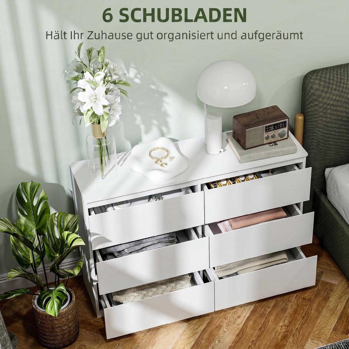 KOMMODE Spanplatte Weiß - Weiß, Holzwerkstoff/Kunststoff (34/75/112cm) - HOMCOM