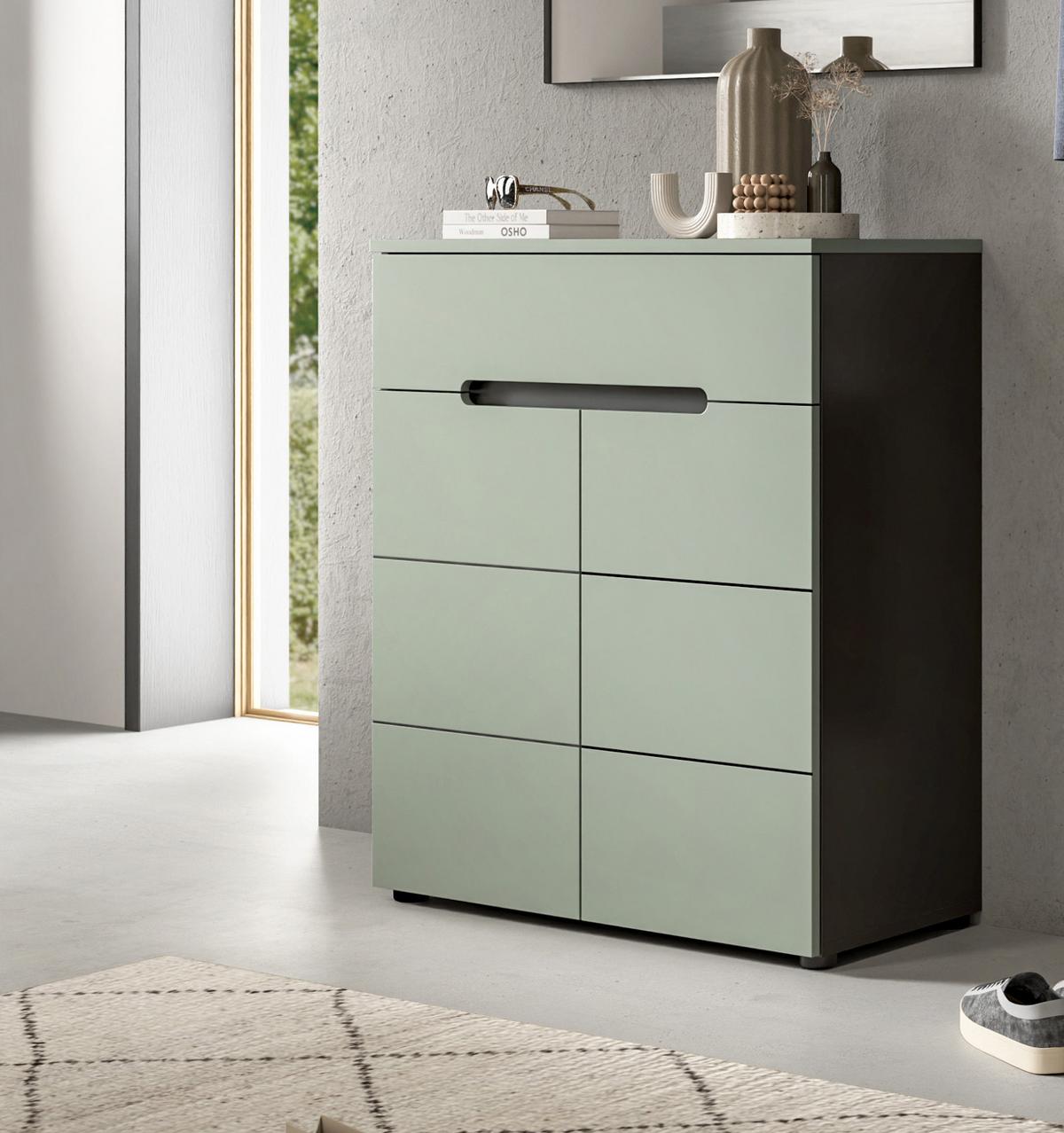SCHUHKOMMODE Salbei Grün und Grau 80 x 94 cm, Flurkommode mit Soft-Close - Salbeigrün/Schwarz, Holzwerkstoff/Kunststoff (80/94/37cm) - Inn.Furn