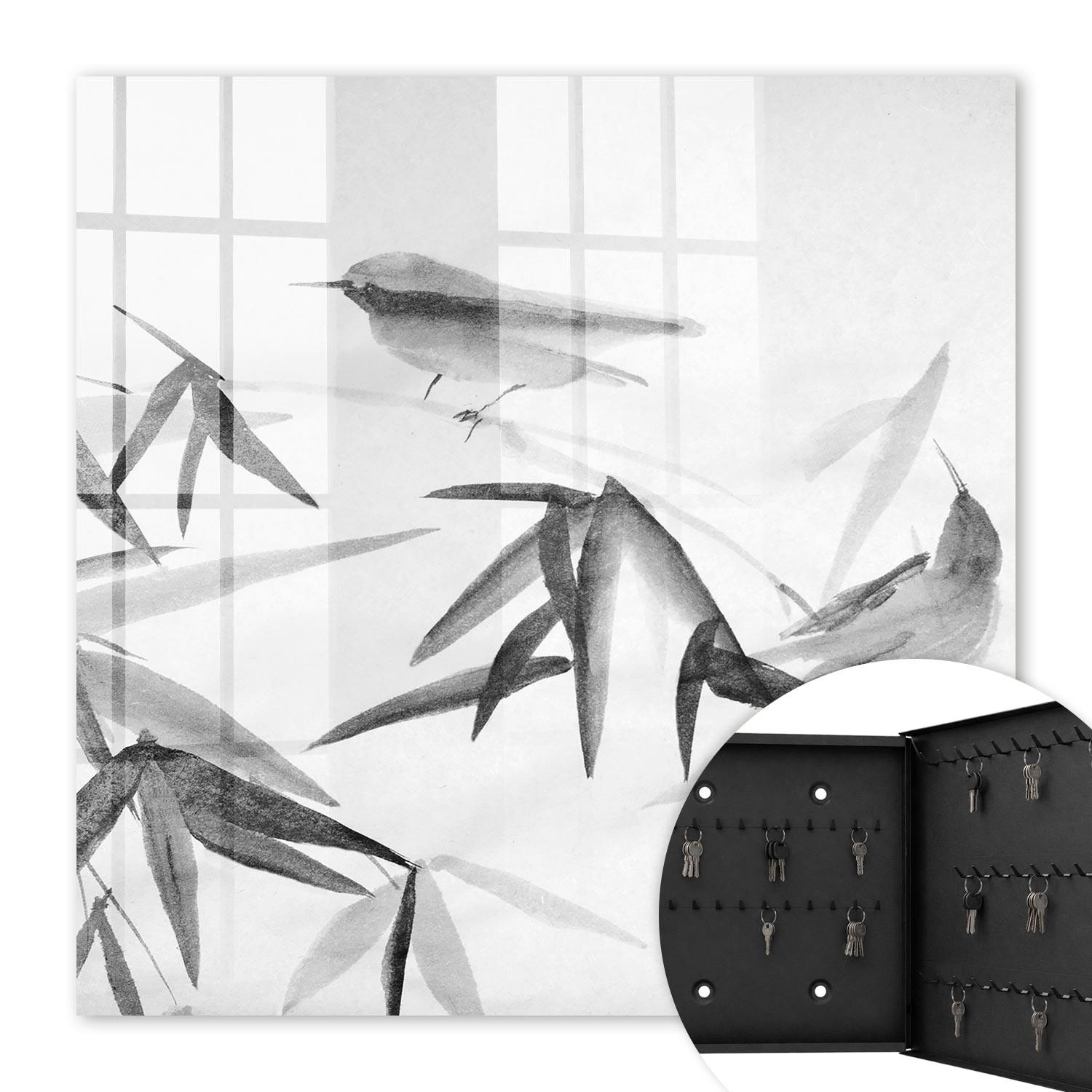 SCHLÜSSELBOX Schwarz 30x30 cm- Türöffnung nach rechts - Bambus Natur - Weiß, Metall (30/30/5cm) - TULUP