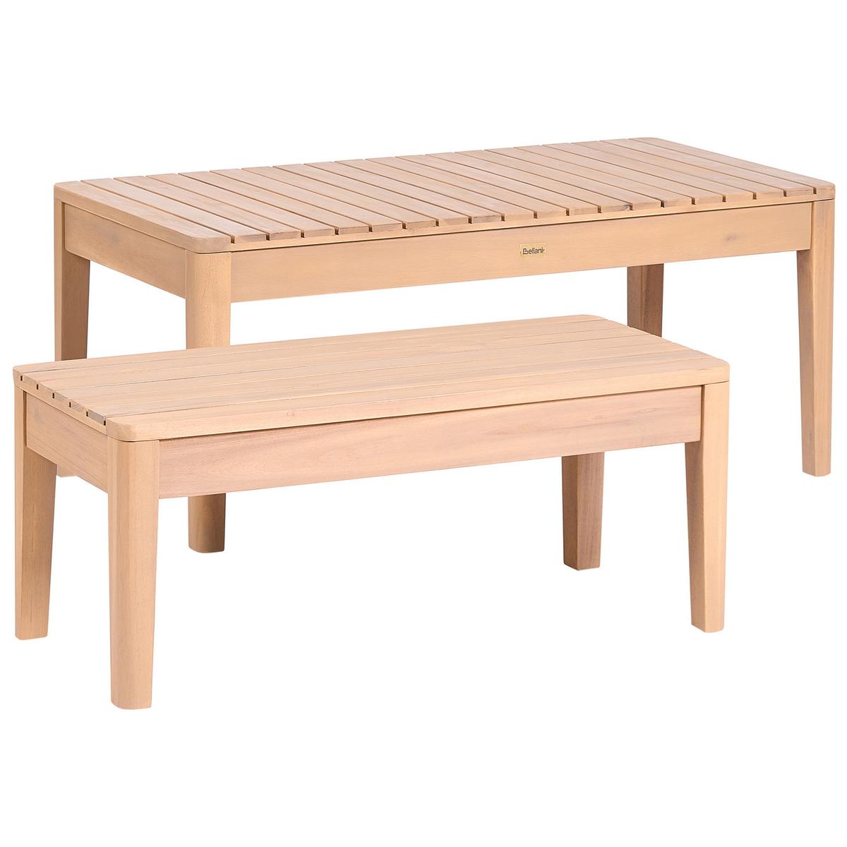 LOUNGE-SET mit Tisch 3-Sitzer Akazienholz Hellbraun Talla - Hellbraun/Beige, Holz - Beliani