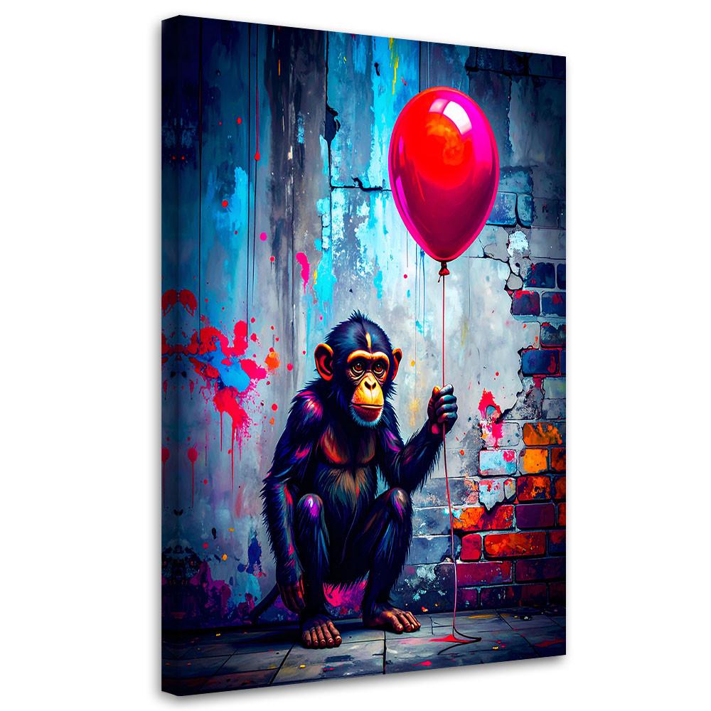 LEINWANDBILD Affe mit Ballon Graffiti Straßenkunst 60x90cm - Multicolor, Textil (60/90cm) - Feeby