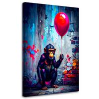 LEINWANDBILD Affe mit Ballon Graffiti Straßenkunst 60x90cm - Multicolor, Textil (60/90cm) - Feeby