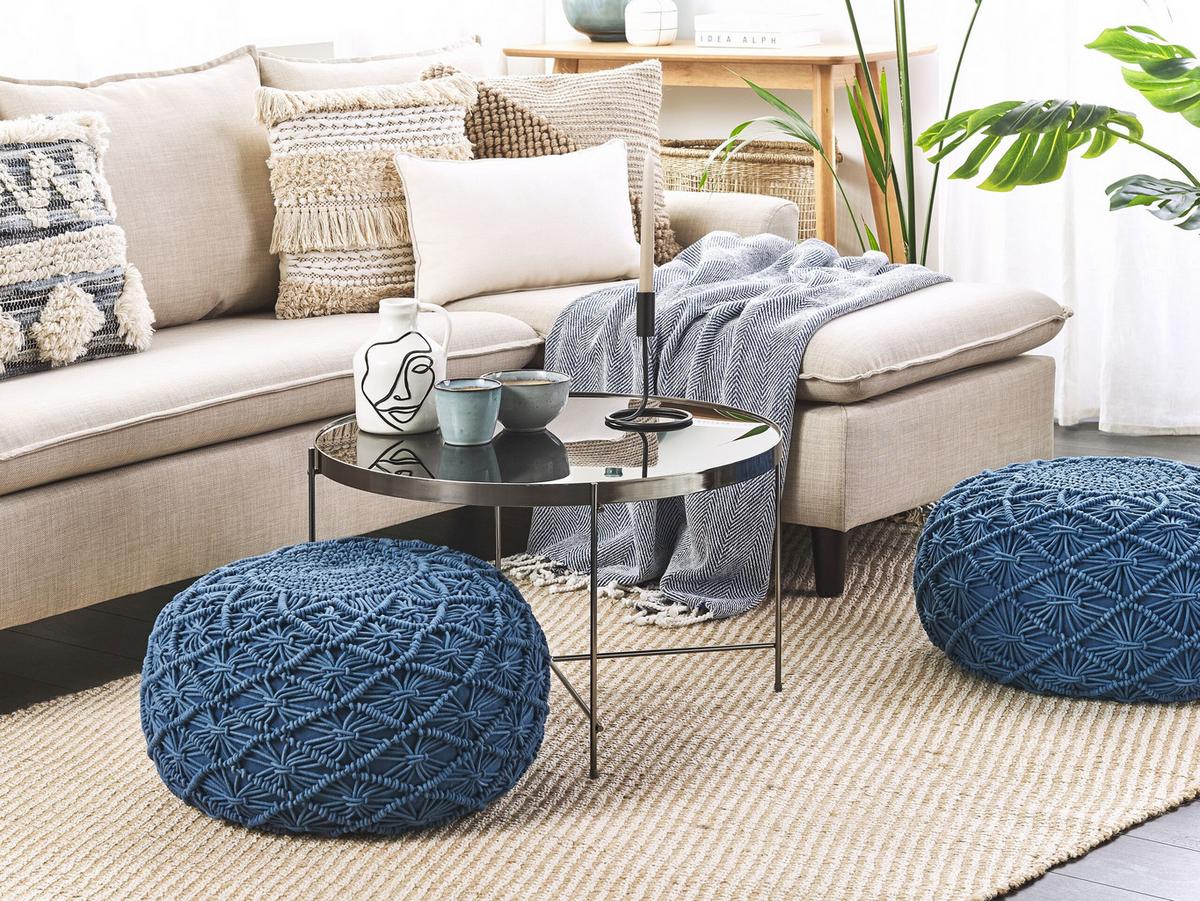 POUF Berkane 50/50/30 cm - Blau, Naturmaterialien/Textil (50/30/50cm) - Beliani