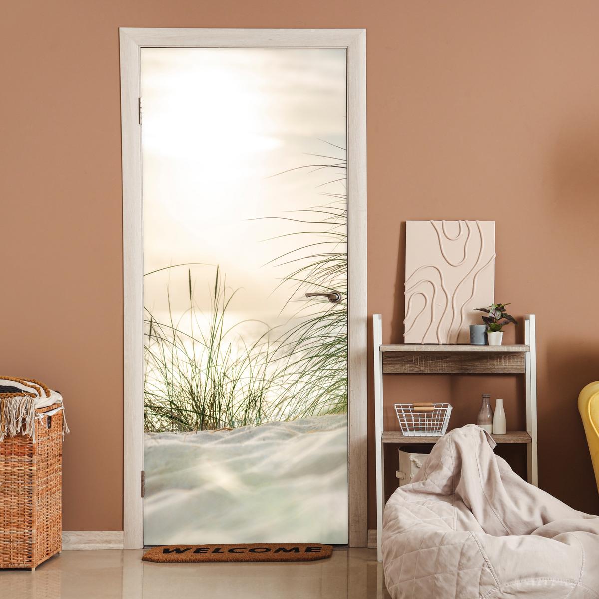 TÜRAUFKLEBER Dünen am Wattenmeer 90x215 cm - Türtapete - Sandfarben, Kunststoff (90/0.1cm) - MuchoWow