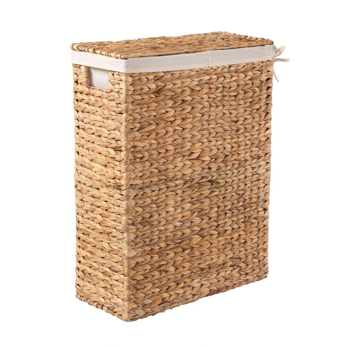 WÄSCHEKORB mit Deckel aus Wasserhyazinthe 45/60/21 cm - Beige, Naturmaterialien (45/60/47cm) - Calicosy