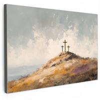 LEINWANDBILD Hügel - Abstrakt - Christentum - Kreuz Deko Schlafzimmer 30x20 cm - Hellgrau, Textil (30/20cm) - MuchoWow