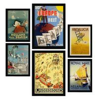 POSTER Set Mit 6 Europa Vollfarbige Illustrationen Von Vintage Tourismus Werbetafeln Aus Der Ganzen Welt Innenarchitektur A3 & A4 Rahmenlos - Klar, Papier (29/3cm) - Nacnic