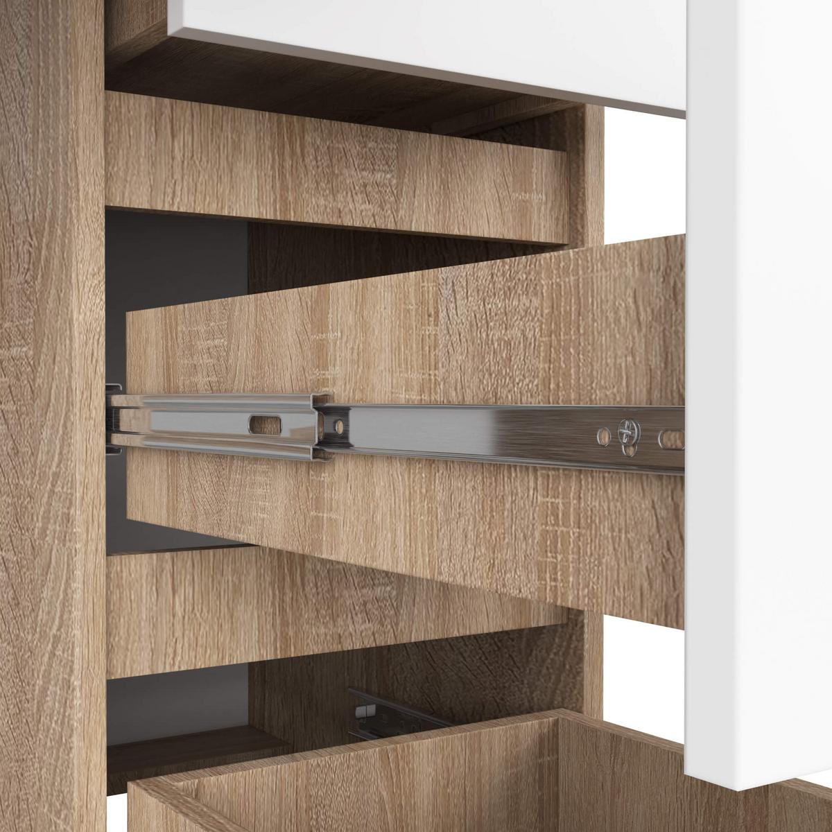 SCHREIBTISCH Eiche Sonoma, Weiß 77/90/50 - Weiß, Holzwerkstoff (124/52/77cm) - RAUMHIRSCH FURNITURE