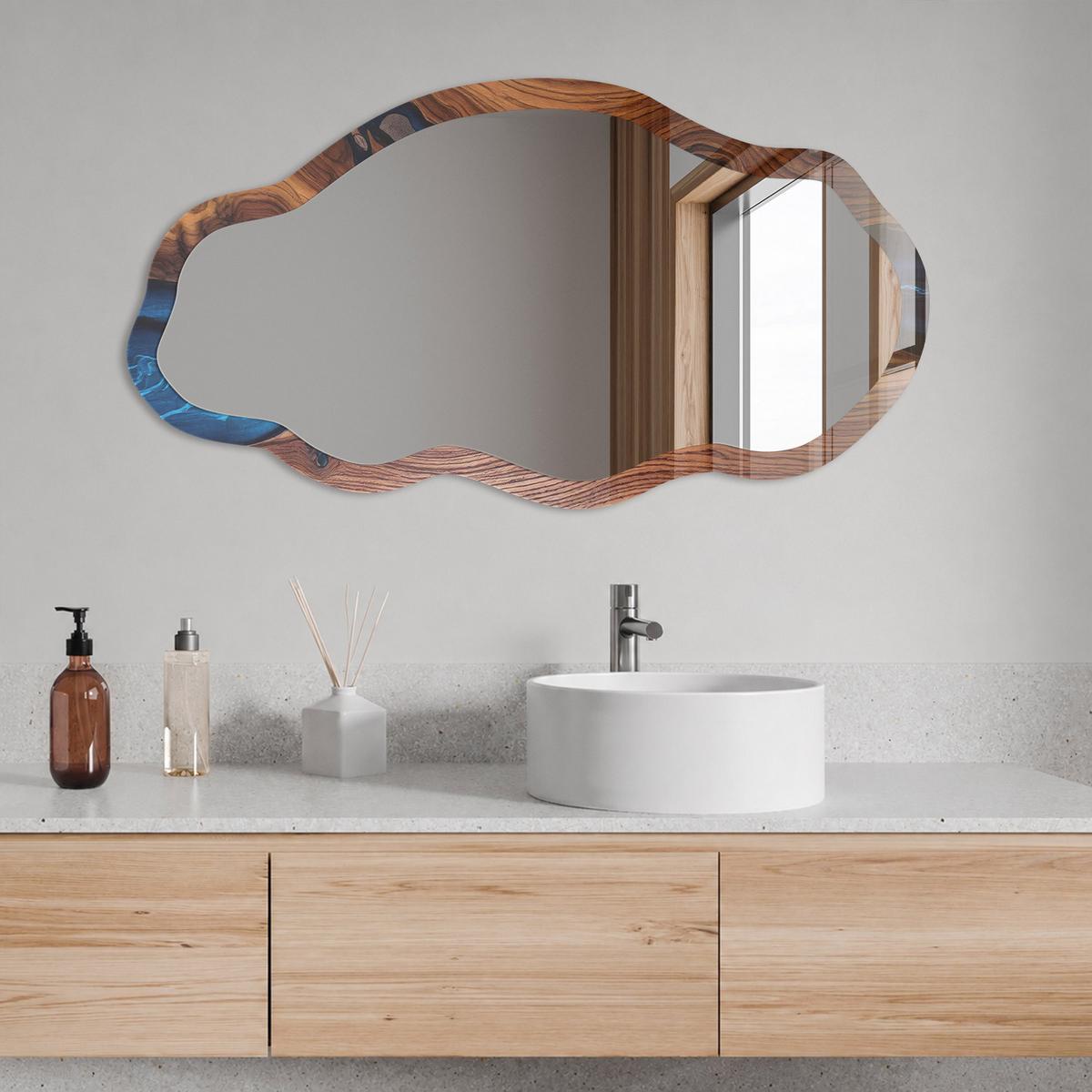 SPIEGEL 90x45 cm asymmetrisch mit Druck - Holzwasser - Transparent, Glas (45/90/0.4cm) - TULUP