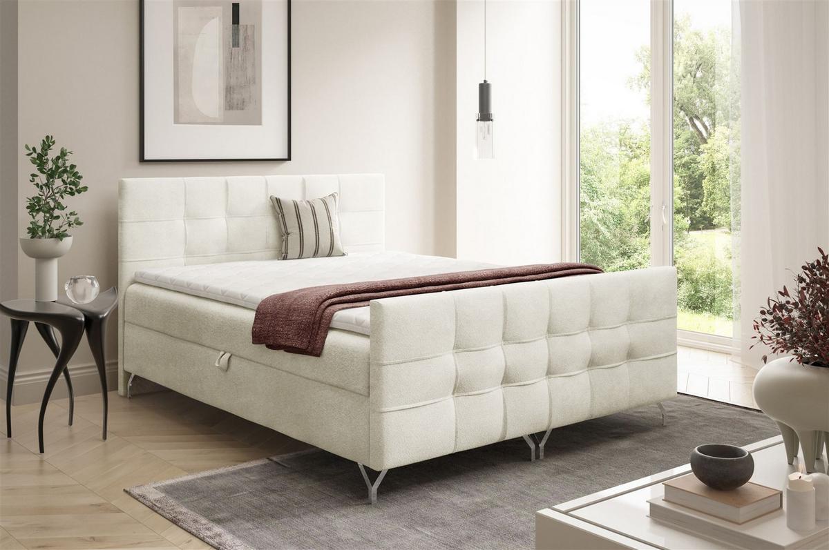 BOXBETT Perla - Creme, Holzwerkstoff/Textil (200/200cm) - Fun Möbel