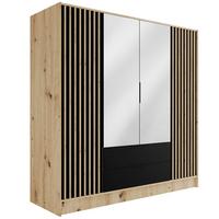 KLEIDERSCHRANK NELIA - 200 cm - Schwarz/Eiche Artisan, Holzwerkstoff (200/200/51cm) - ALTDECOR