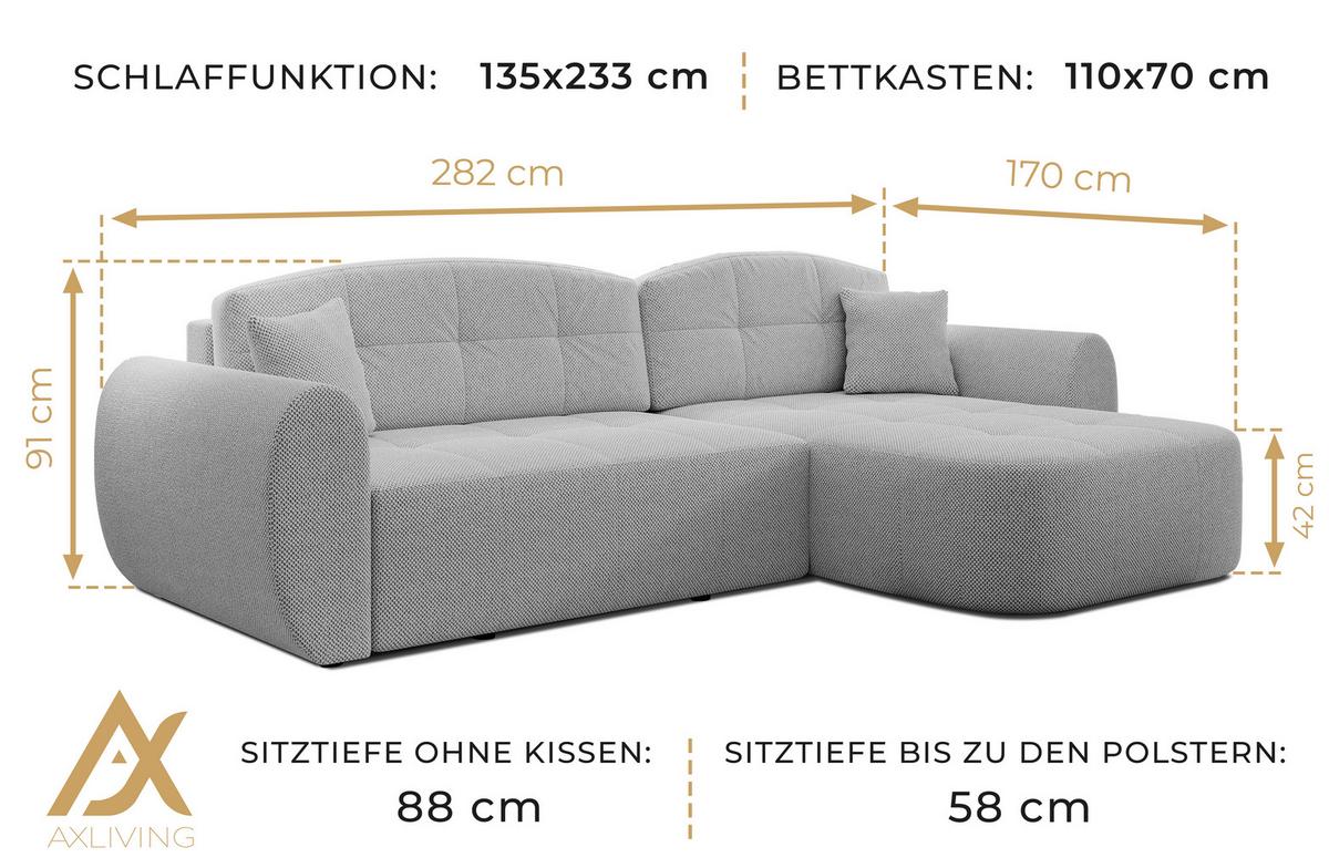 ECKSOFA L Form Nubio Beige 282/170/91 cm – modernes Sofa fürs Wohnzimmer - Beige/Schwarz, Kunststoff/Textil (282/170cm) - AX Living