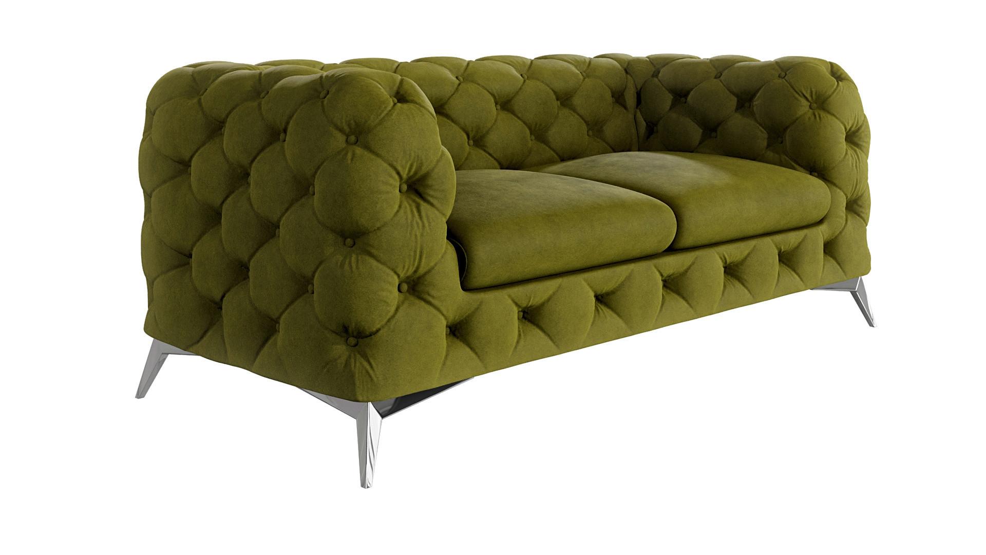 CHESTERFIELD-SOFA 2-Sitzer Laura Olive Samt - Silberfarben/Olivgrün, Holz/Textil (185/75/100cm) - S-Style