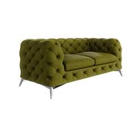 CHESTERFIELD-SOFA 2-Sitzer Laura Olive Samt - Silberfarben/Olivgrün, Holz/Textil (185/75/100cm) - S-Style