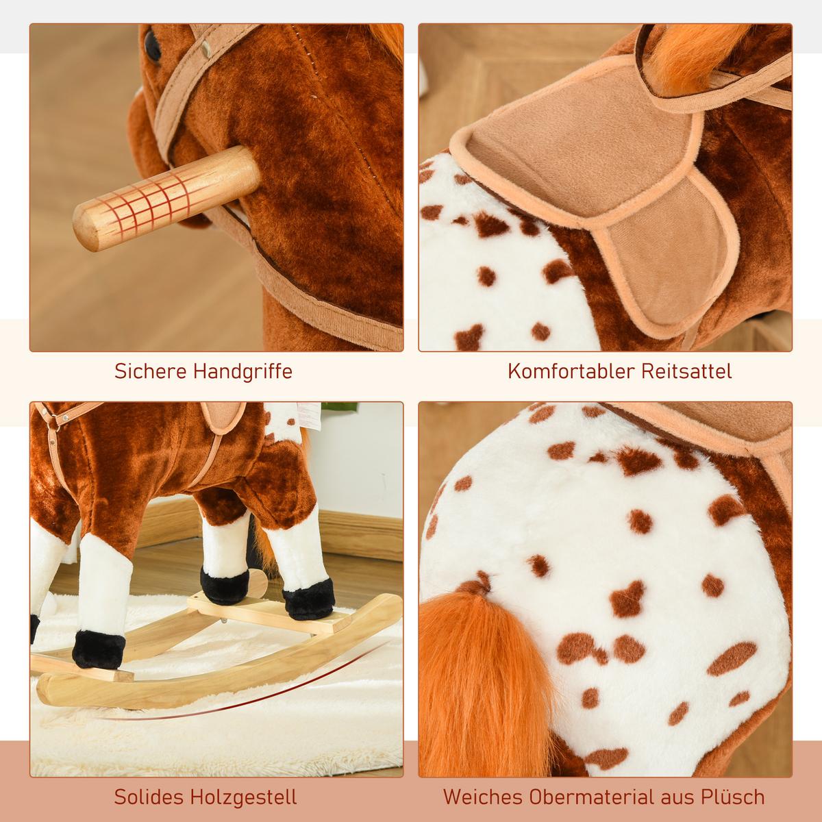 SCHAUKELPFERD Kinder Wiehern Schaukeltier Schaukelspielzeug Braun - Braun, Holz (28/65/74cm) - HOMCOM