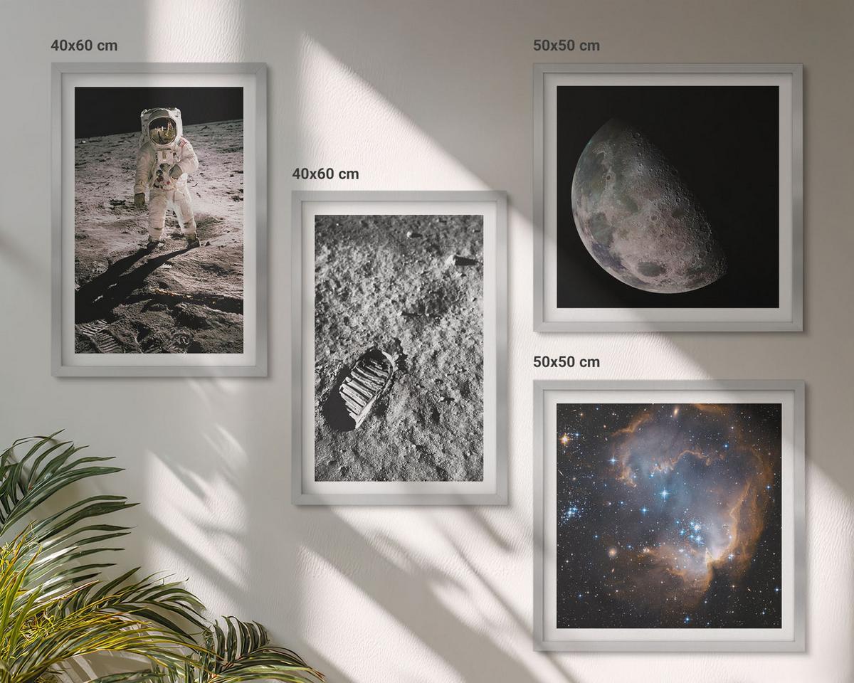 BILDER SET 4er Set - 50x50 cm & 40x60 cm Silberner Rahmen - Astronautenfoto vom Mond - Silberfarben, Kunststoff (50/50cm) - TULUP
