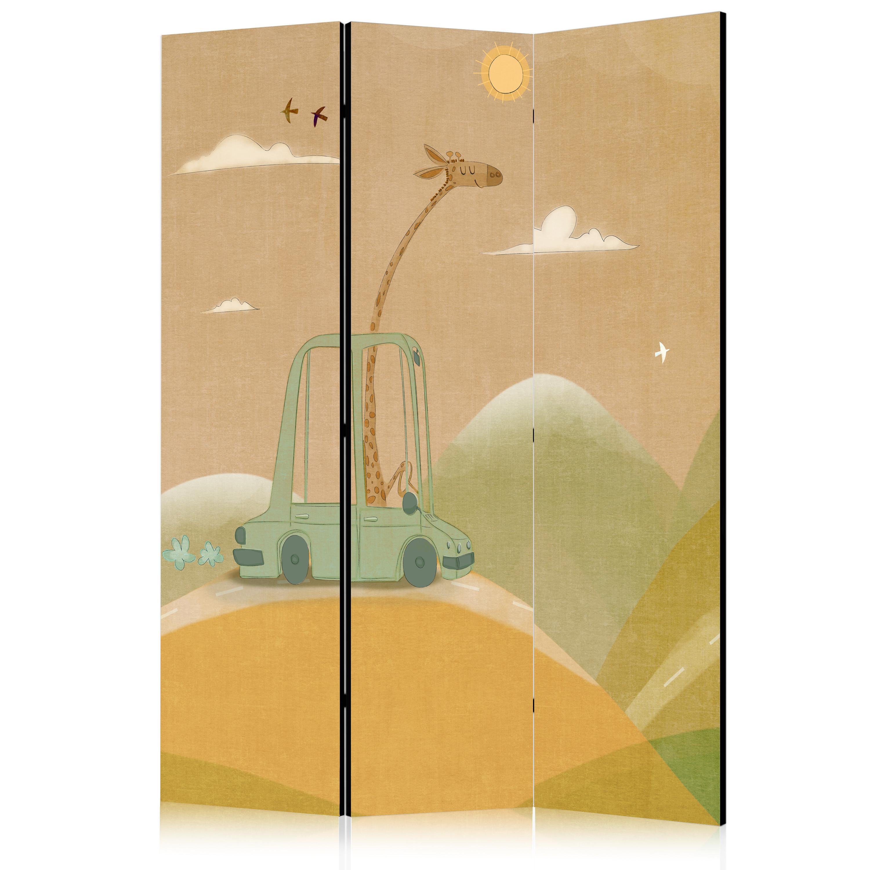 PARAVENT Beidseitig Bedruckter 3-tlg 135x172 cm Giraffe Berge f r Kinder - Beige, Holz/Textil (135/172/3cm) - Muralo