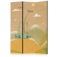 PARAVENT Beidseitig Bedruckter 3-tlg 135x172 cm Giraffe Berge f r Kinder - Beige, Holz/Textil (135/172/3cm) - Muralo
